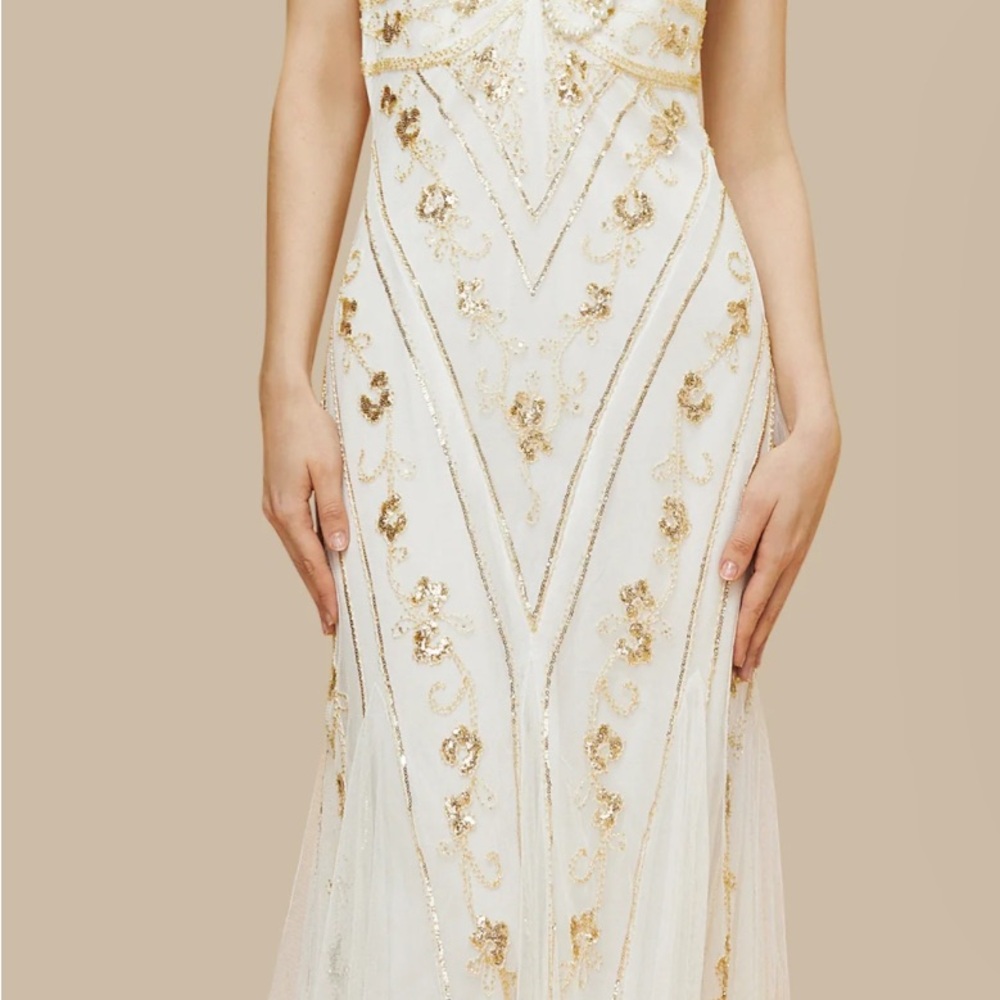 Elegant White and Gold Maxi Dress